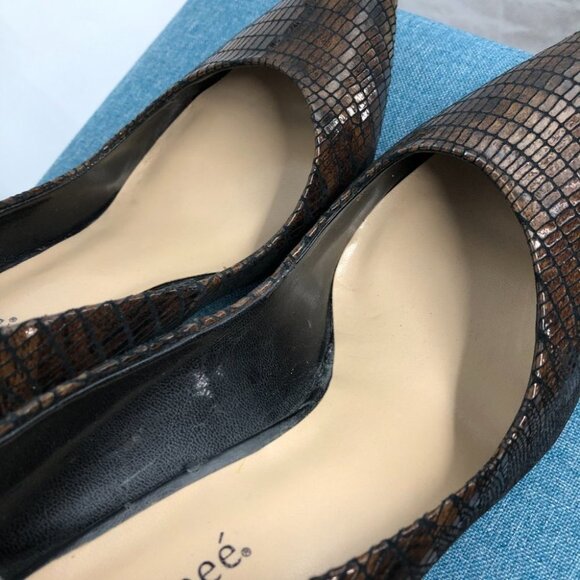 J. Renee leather & suede - Adan black & brown gold heeled pointed pumps size 11M - Picture 12 of 16